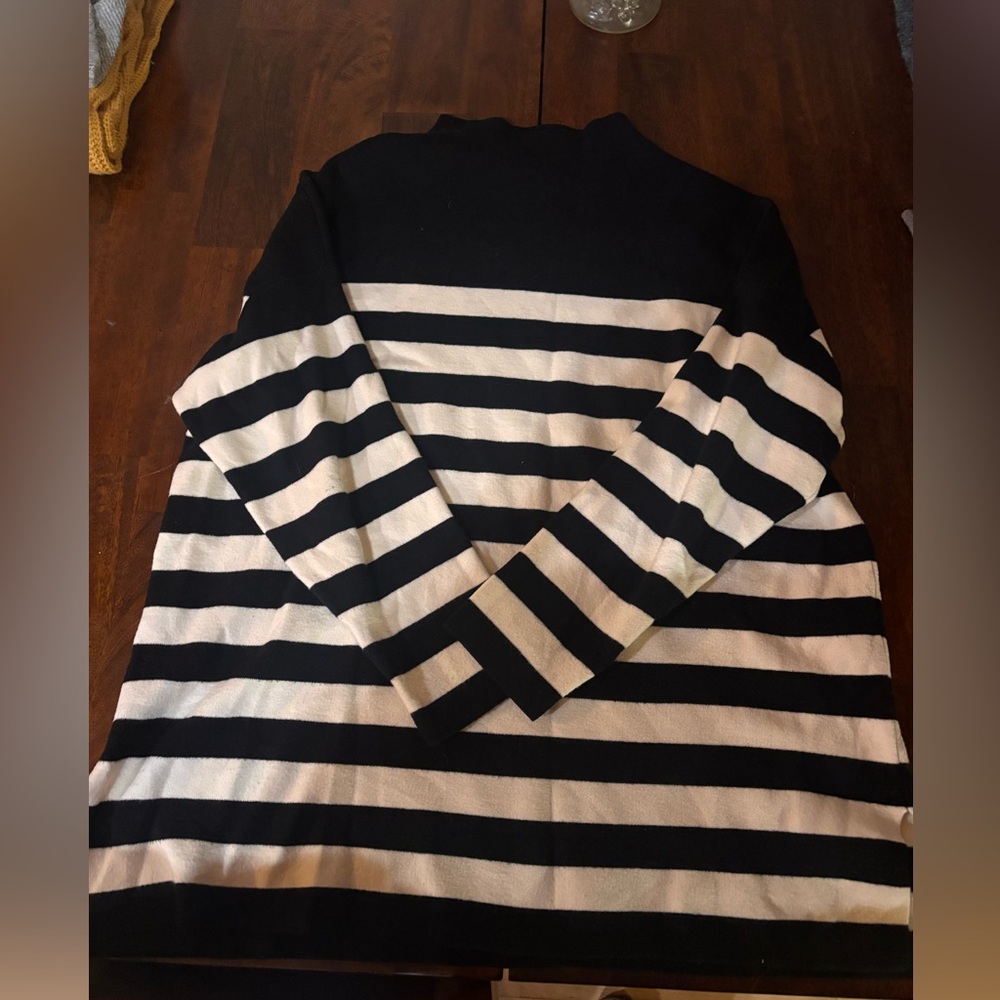 Black and White Striped Sweater mock turtleneck tunic length